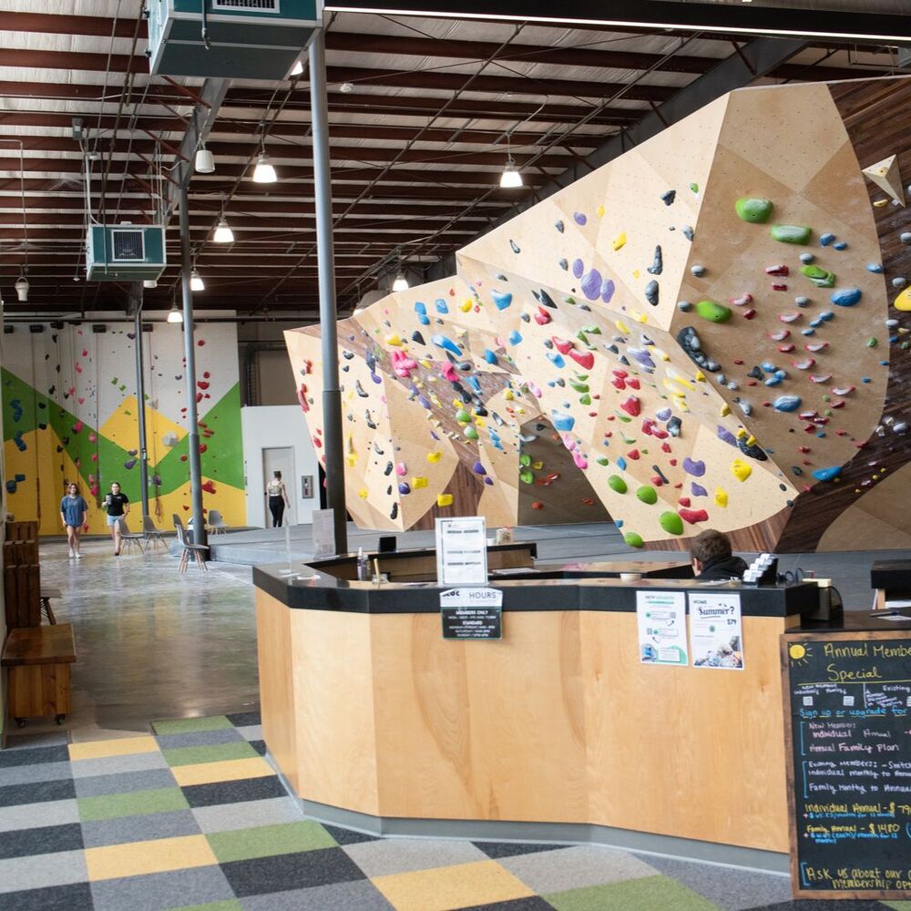 mezzanine and stairs at Bloc Haven rock climbing